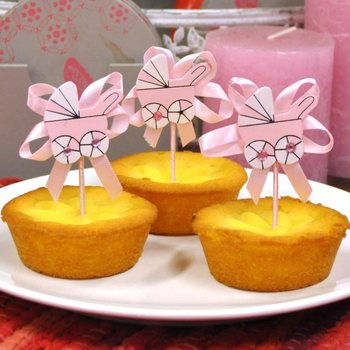 ΔΙΑΚΟΣΜΗΤΙΚΑ CUPCAKE ΓΕΝΝΗΣΗΣ - ΡΟΖ ΚΑΡΟΤΣΑΚΙ (12 τμχ.)