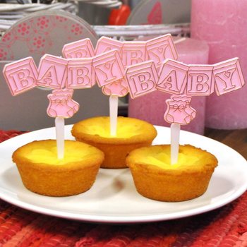 Οδοντογλυφίδες Cupcake Γέννησης - Baby Ροζ (12 τμχ.)