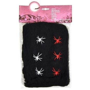 Διακοσμητικός Ιστός Αράχνης Halloween Μαύρος 100g με 6 Αράχνες (6 τμχ.)
