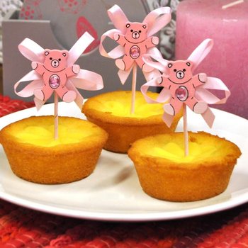 Διακοσμητικά Στικάκια για Cupcake Γέννησης - Ροζ Αρκουδάκι (12 τμχ.)