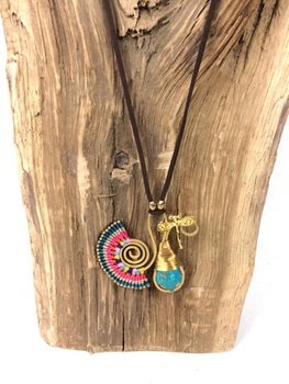 Χειροποίητο Κολιέ Ibiza HANDMADE ORIGINALS με Μπλε Πέτρα (Bluestone) Πορτοκαλί/Μπλε (1 τμχ)
