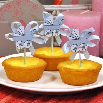 Διακοσμητικά Cupcake Γέννησης - Μπλε Καροτσάκι (12 τμχ.)