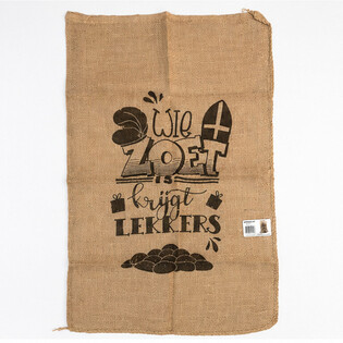 ΜΕΓΑΛΟΣ ΣΑΚΟΣ ΑΠΟ ΓΙΟΥΤΑ SINTERKLAAS - ΜΕ ΚΕΙΜΕΝΟ: WIE ZOET IS KRIJGT LEKKERS - Περ. 60 x 100 εκ. (1 τμχ)